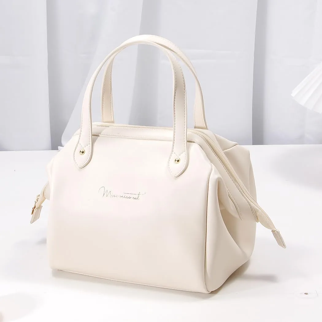 Lunch Bag for Women, Leather Cooler Tote Bag, Large Insulated Reusable Lunch Bag for Adult