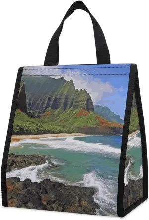 Lunch Bag for Women Men Cute Insulated Lunch Box Reusable Portable Kauai Hawaii Seashore Lunch Tote Bag for Work Office Travel
