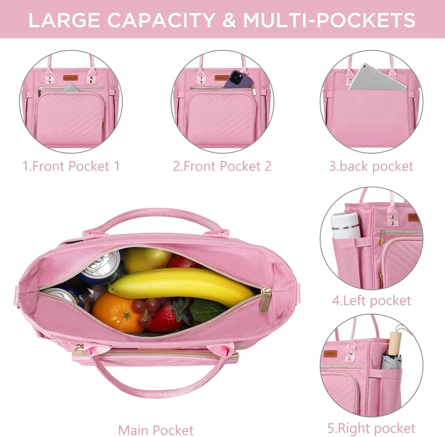 Lunch Bag for Women,Lunch Box for Women Wen Adults Insulated Lunch Bag with Shoulder Strap,Portable Reusable Large Cooler Tote Bags for Work Picnic Hiking Beach (pink)