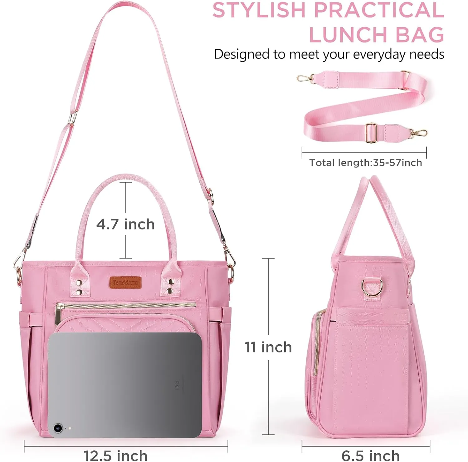 Lunch Bag for Women,Lunch Box for Women Wen Adults Insulated Lunch Bag with Shoulder Strap,Portable Reusable Large Cooler Tote Bags for Work Picnic Hiking Beach (pink)