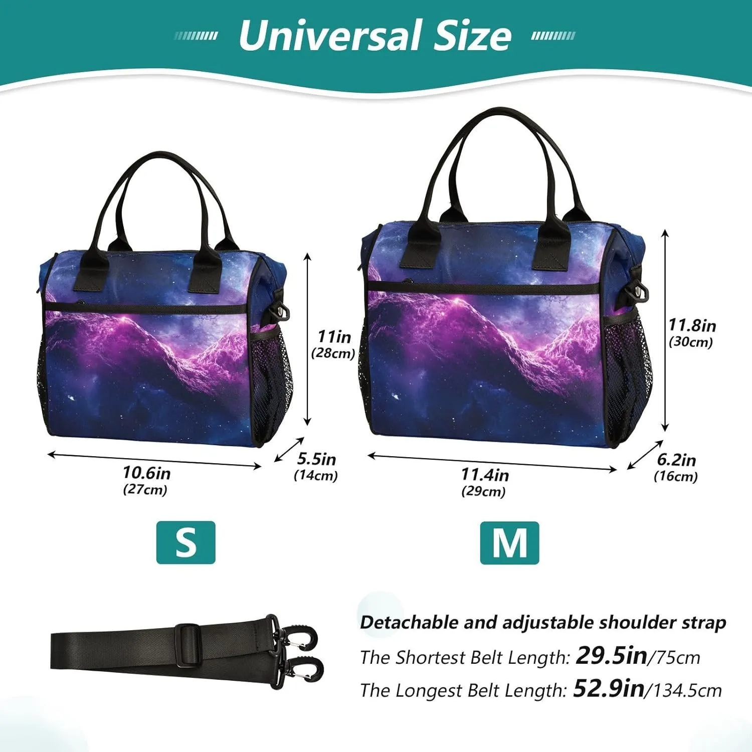 Lunch Bag Galaxy Nebula Purple Lunch Box for Women Men Reusable Lunch Tote Shoulder Bag Leakproof Thermal Insulated Lunch Containers for Work Picnic Travel