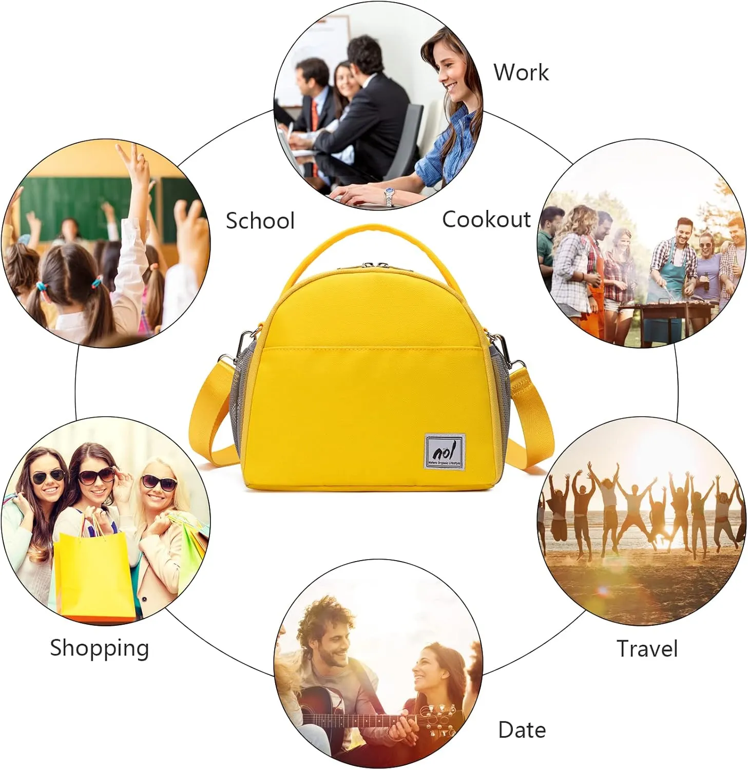 Lunch Bag Insulated Cooler Bag for Women Nylon Waterproof Lightweight Lunch Box Organiser (Yellow)
