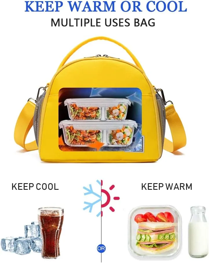 Lunch Bag Insulated Cooler Bag for Women Nylon Waterproof Lightweight Lunch Box Organiser (Yellow)