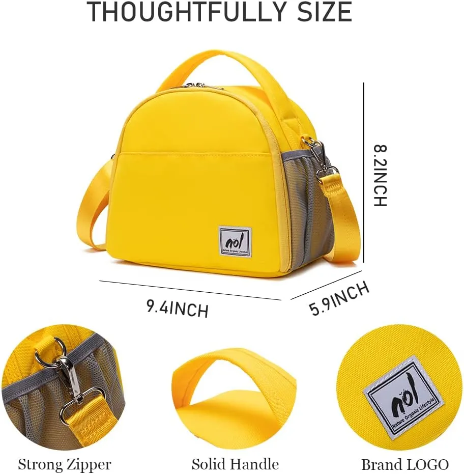 Lunch Bag Insulated Cooler Bag for Women Nylon Waterproof Lightweight Lunch Box Organiser (Yellow)