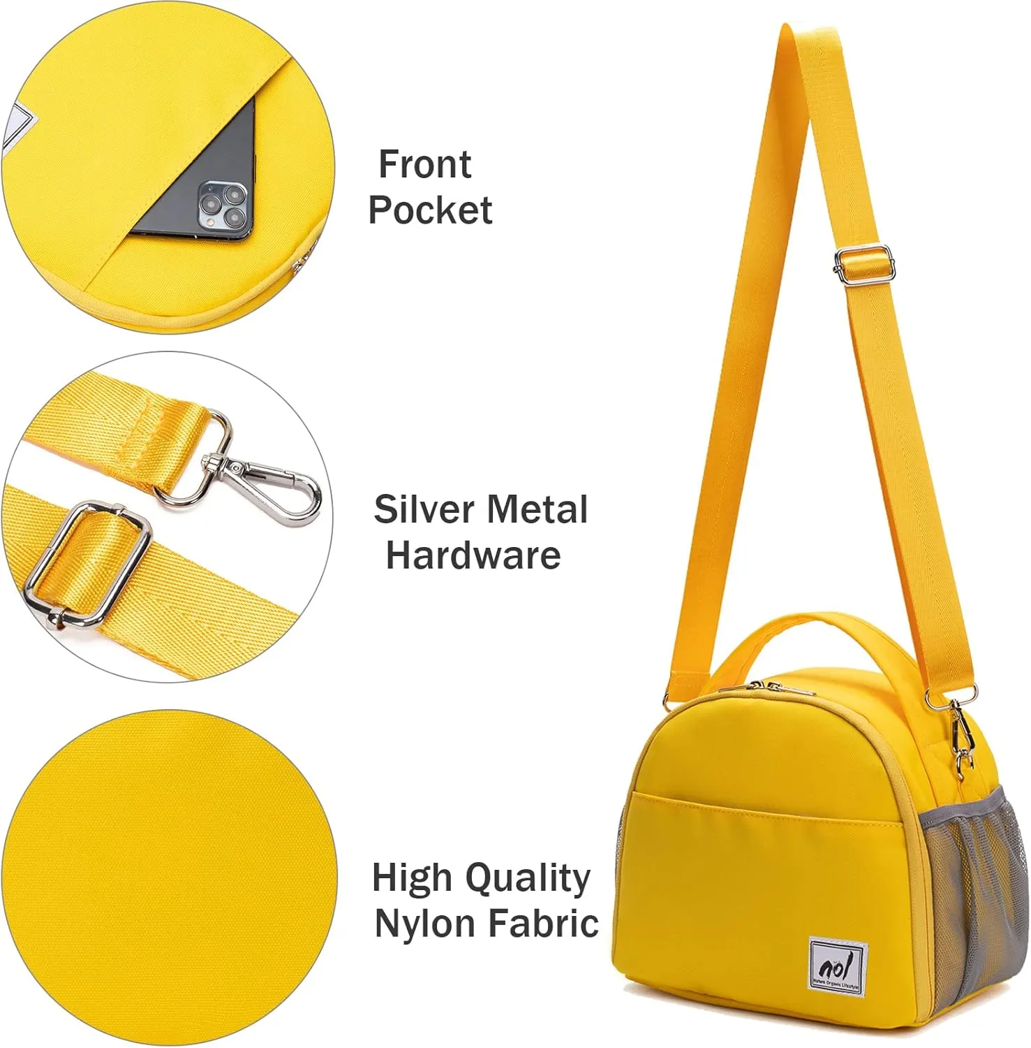 Lunch Bag Insulated Cooler Bag for Women Nylon Waterproof Lightweight Lunch Box Organiser (Yellow)