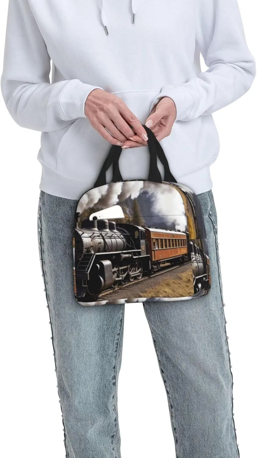 Lunch Bag Insulated Lunch Box for Women Men Steam Locomotive Train_76680229 Reusable Lunch Tote Bag for Work Picnic Travel