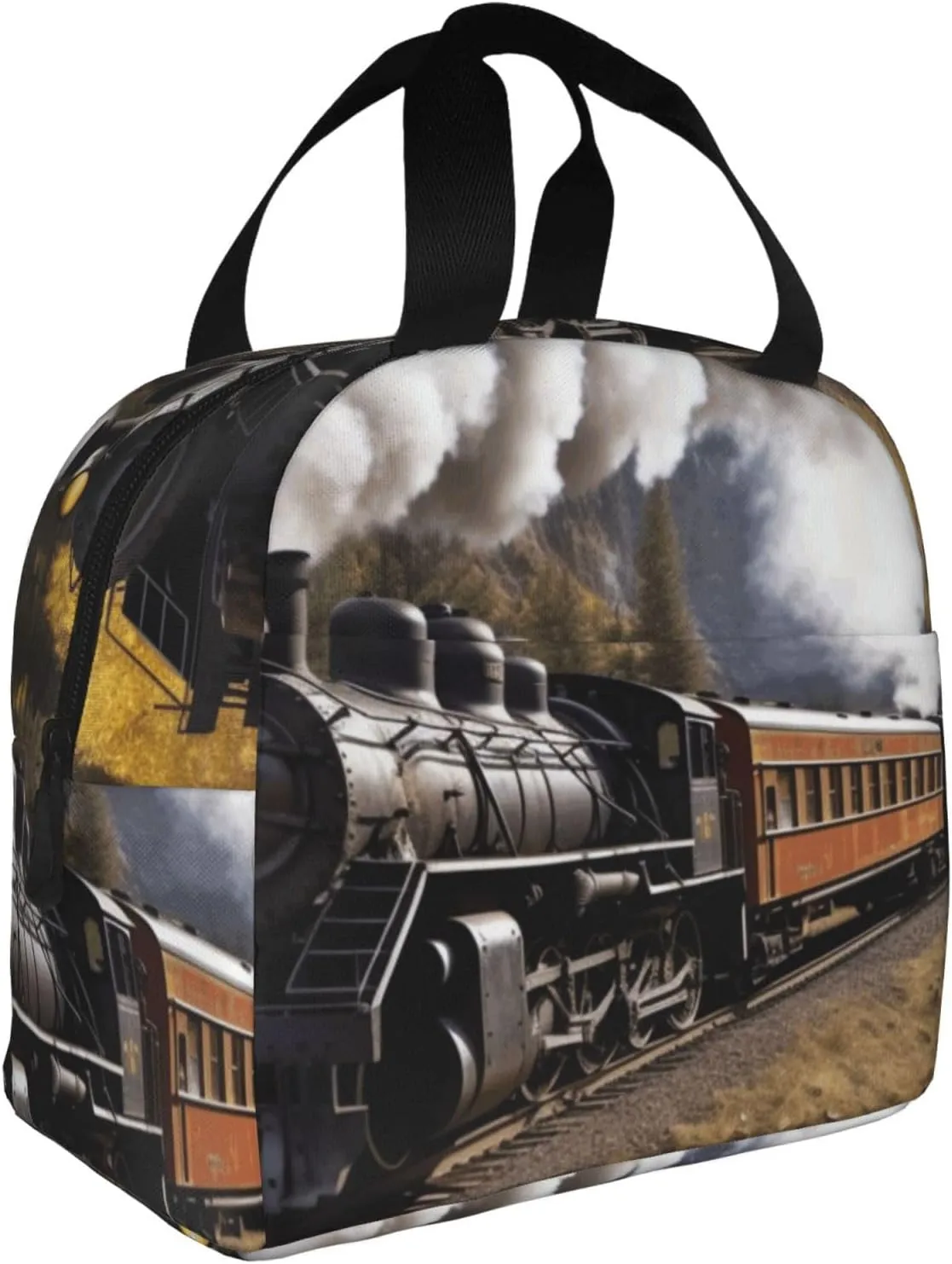Lunch Bag Insulated Lunch Box for Women Men Steam Locomotive Train_76680229 Reusable Lunch Tote Bag for Work Picnic Travel