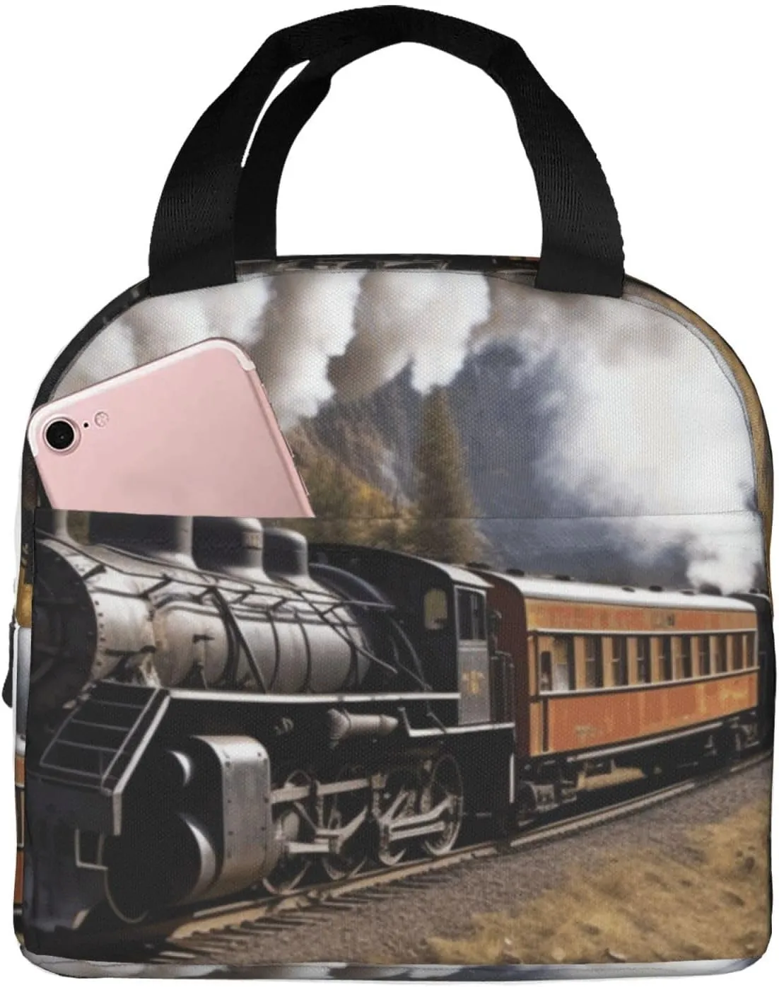 Lunch Bag Insulated Lunch Box for Women Men Steam Locomotive Train_76680229 Reusable Lunch Tote Bag for Work Picnic Travel