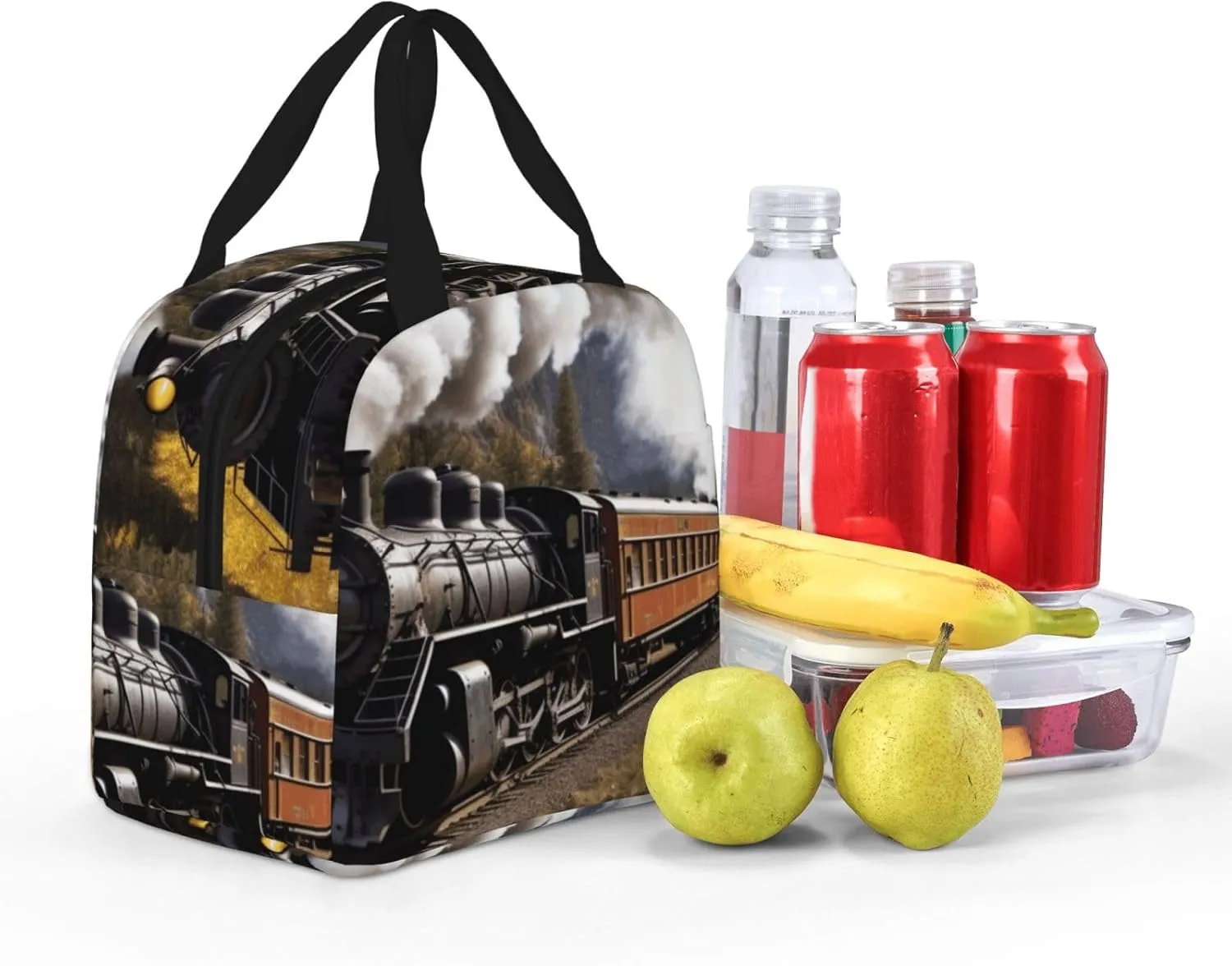 Lunch Bag Insulated Lunch Box for Women Men Steam Locomotive Train_76680229 Reusable Lunch Tote Bag for Work Picnic Travel