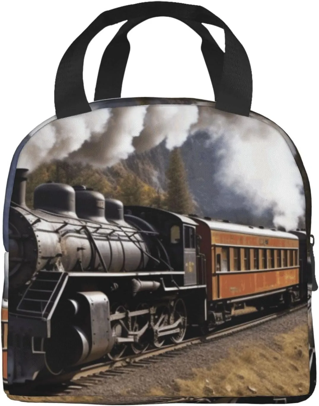 Lunch Bag Insulated Lunch Box for Women Men Steam Locomotive Train_76680229 Reusable Lunch Tote Bag for Work Picnic Travel