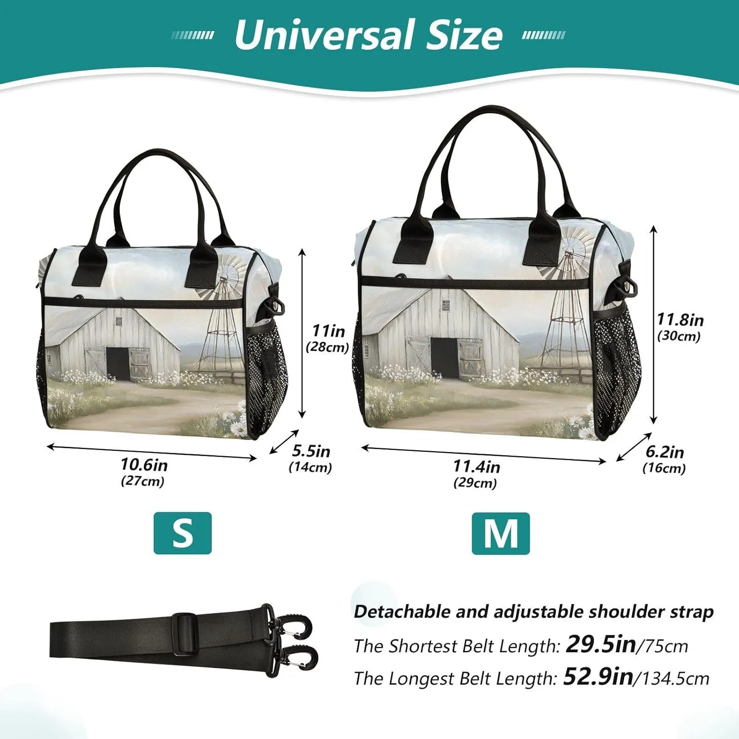 Lunch Bag Windmill Barn Landscape Lunch Box for Women Men Reusable Lunch Tote Shoulder Bag Leakproof Thermal Insulated Lunch Containers for Work Picnic Travel