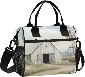 Lunch Bag Windmill Barn Landscape Lunch Box for Women Men Reusable Lunch Tote Shoulder Bag Leakproof Thermal Insulated Lunch Containers for Work Picnic Travel