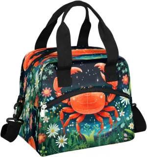 Lunch Bag Women Crab Red Insulated Lunch Bag Men Lunch Box Waterproof Thermal Cooler Tote Bags with Shoulder Strap Underwater Crab Lunch Tote Bag for Work, Picnic, Travel for Adult