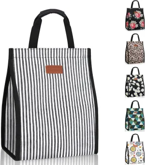 Lunch Bags for Women Insulated Reusable Lunch Tote with Internal Pocket, Lunch Tote bag for Work (Stripe)
