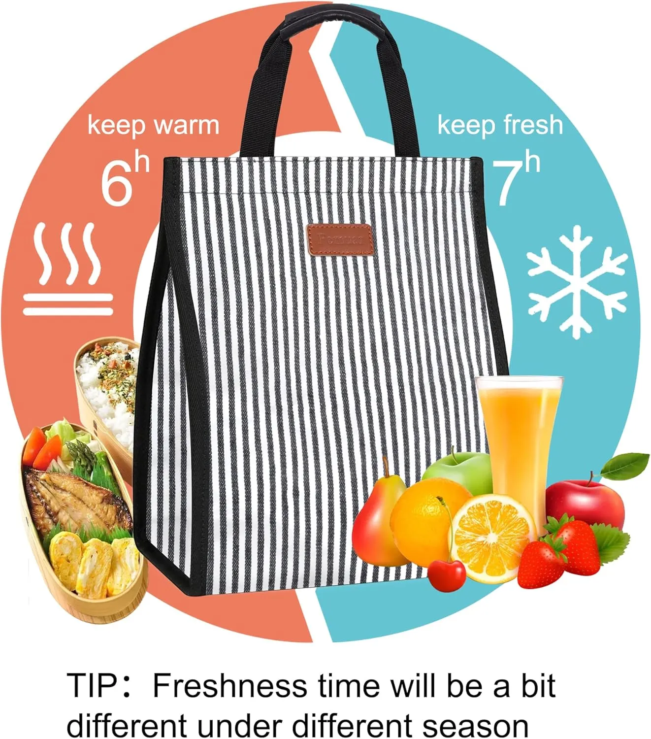 Lunch Bags for Women Insulated Reusable Lunch Tote with Internal Pocket, Lunch Tote bag for Work (Stripe)