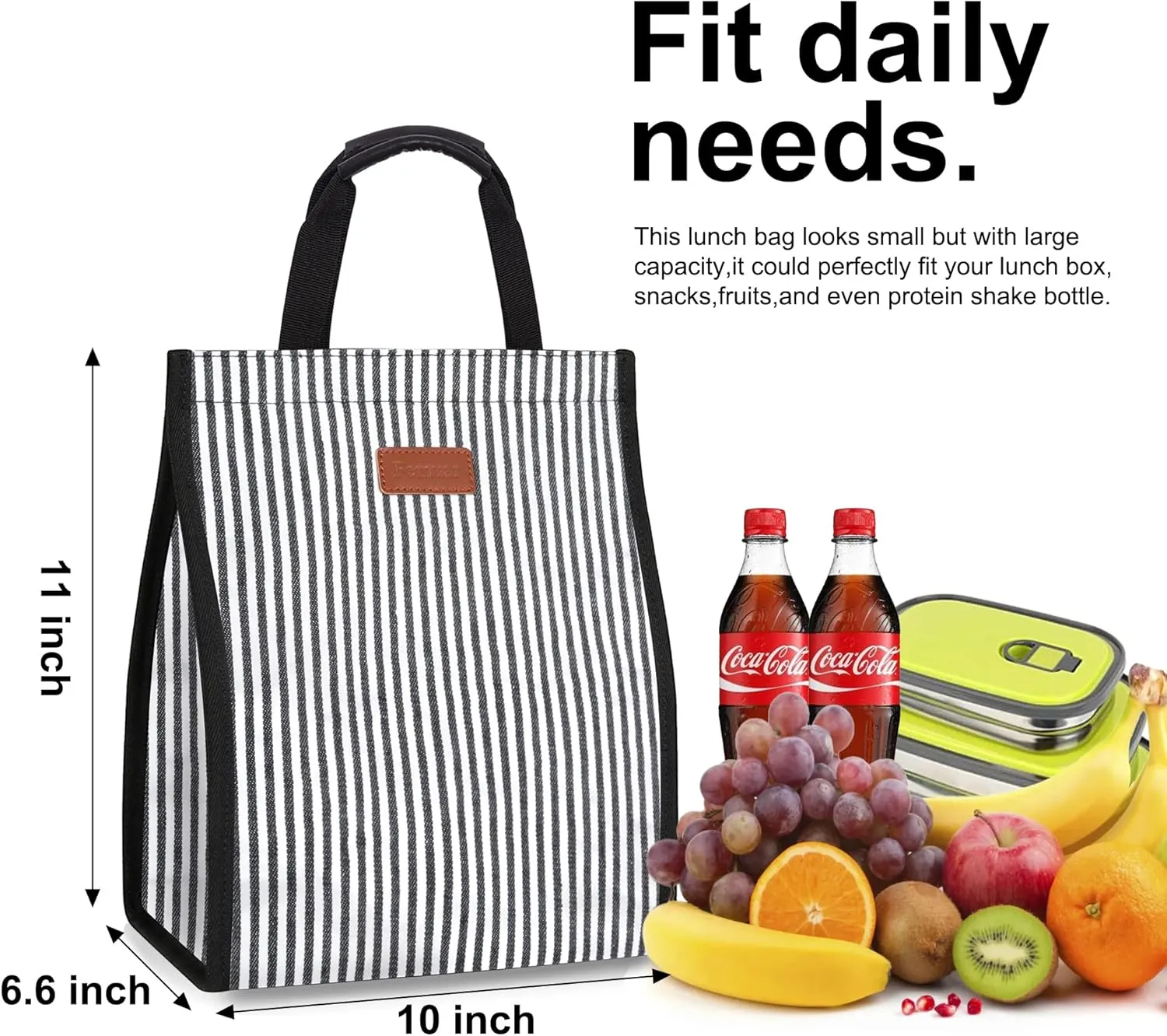 Lunch Bags for Women Insulated Reusable Lunch Tote with Internal Pocket, Lunch Tote bag for Work (Stripe)