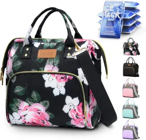 Lunch Bags for Women, Lunch Box for Women Insulated Lunch Bag, Leakproof Lunch Tote Bags for Work with Adjustable Strap Reusable Cooler Tote Bag for Picnic,Camping, 8 Ice Packs