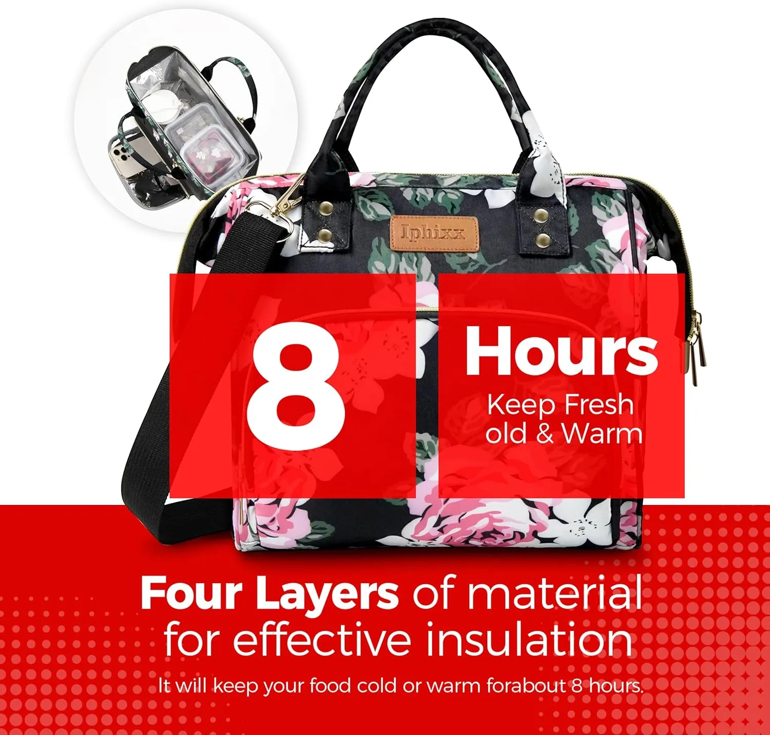 Lunch Bags for Women, Lunch Box for Women Insulated Lunch Bag, Leakproof Lunch Tote Bags for Work with Adjustable Strap Reusable Cooler Tote Bag for Picnic,Camping, 8 Ice Packs
