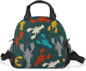 Lunch Box for Women Men Crayfish Pattern Seamless Insulated Lunch Bag With Shoulder Strap Colorful Reusable Lunch Tote Bag for Work Picnic Office Travel