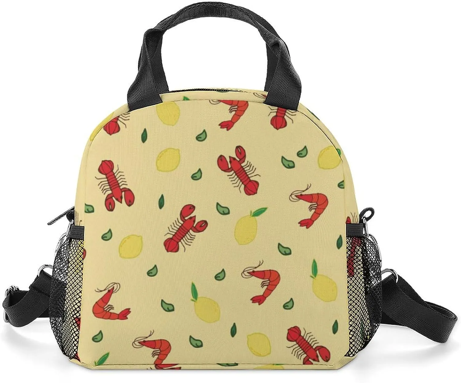Lunch Box for Women Men Lobster And Lemon Insulated Lunch Bag With Shoulder Strap Fresh Seafood Reusable Lunch Tote Bag for Work Picnic Office Travel