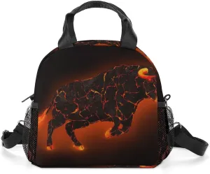 Lunch Box for Women Men Magma Lava Bull Insulated Lunch Bag With Shoulder Strap Orange Glow Cool Reusable Lunch Tote Bag for Work Picnic Office Travel