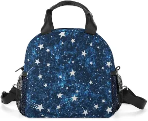 Lunch Box for Women Men Space Constellations Star Sky Reusable Lunch Tote Bag Astronomical Doodle Insulated Lunch Bag With Shoulder Strap for Work Picnic Office Travel