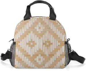 Lunch Box for Women Men Thai Basket Insulated Lunch Bag With Shoulder Strap Weave Texture Reusable Lunch Tote Bag for Work Picnic Office Travel