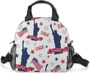 Lunch Box for Women Men Usa Flags Stars Reusable Lunch Tote Bag Presidential Day Insulated Lunch Bag With Shoulder Strap for Work Picnic Office Travel