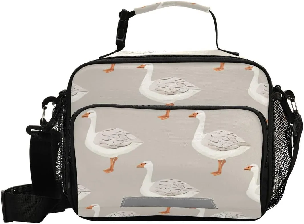 Lunch box Insulated Soft Lunch Bag Lunch Container White Grey Gooses for Office Work School Picnic Beach