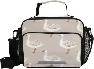 Lunch box Insulated Soft Lunch Bag Lunch Container White Grey Gooses for Office Work School Picnic Beach