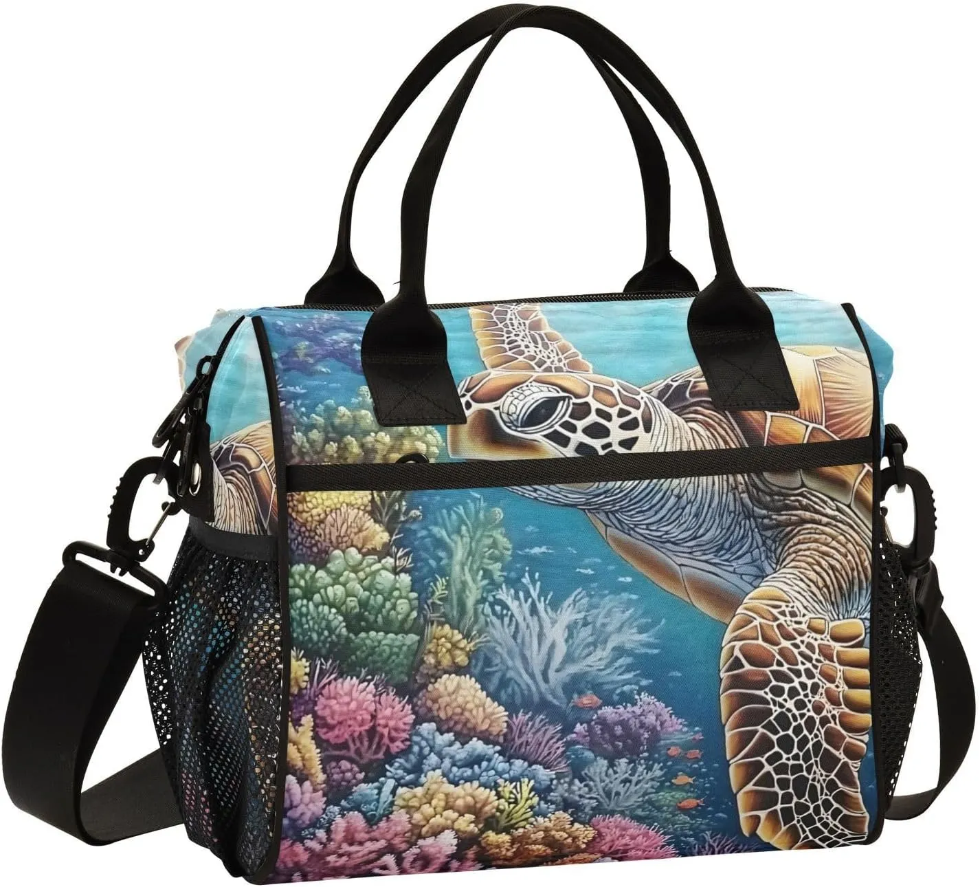 Lunch Box Lunch Bag Sea Turtle Underwater for Women Men Reusable Insulated Tote Shoulder Bag for Outdoor Picnic Camping