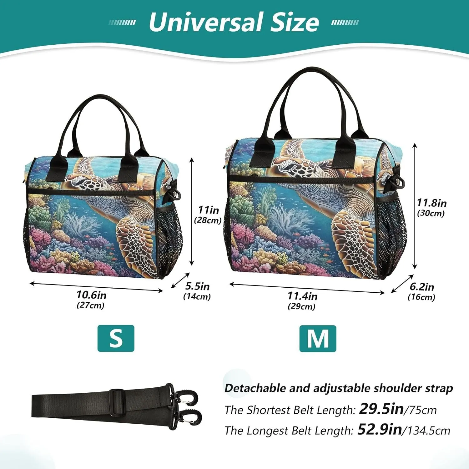 Lunch Box Lunch Bag Sea Turtle Underwater for Women Men Reusable Insulated Tote Shoulder Bag for Outdoor Picnic Camping