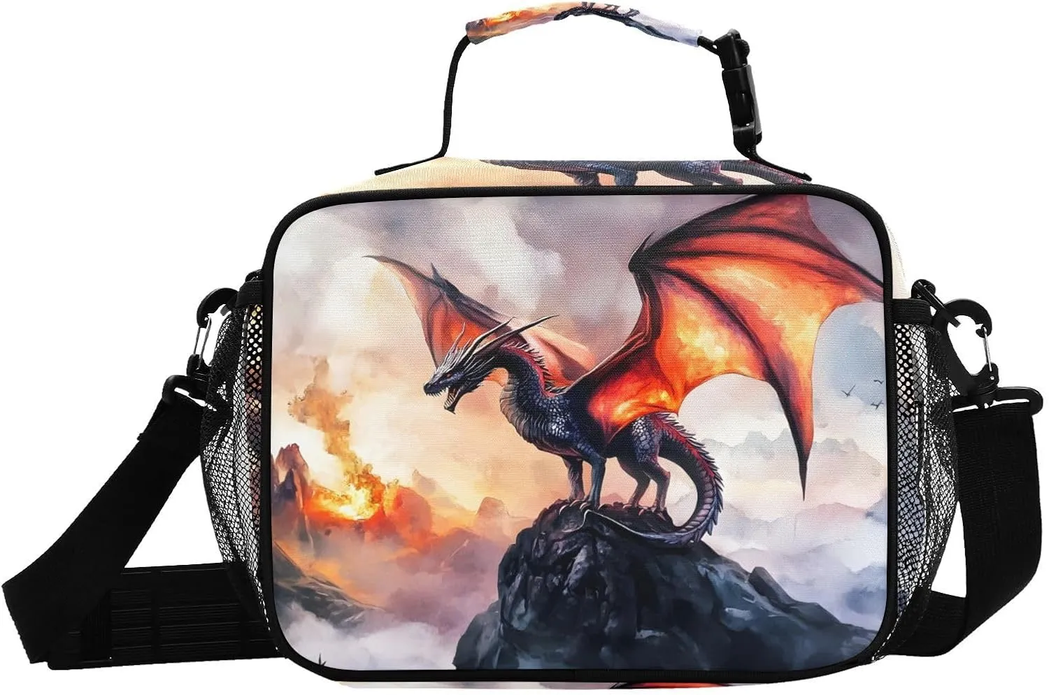 Lunch Boxes Dragon Landscape Rocky for Women Men Insulated Lunch Bag for Work, Picnic, Funny Cute Anime Cooler Tote Bag with Adjustable Shoulder Strap