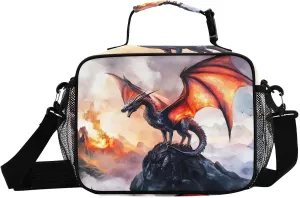 Lunch Boxes Dragon Landscape Rocky for Women Men Insulated Lunch Bag for Work, Picnic, Funny Cute Anime Cooler Tote Bag with Adjustable Shoulder Strap