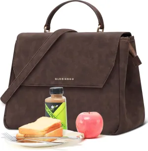 Luxury Lunch Bag Women - Adult Fashion Stylish Vegan Leather Insulated Leakproof Lunch Box with Removable Strap for Work - Teacher Mothers Day Christmas Gifts for Women