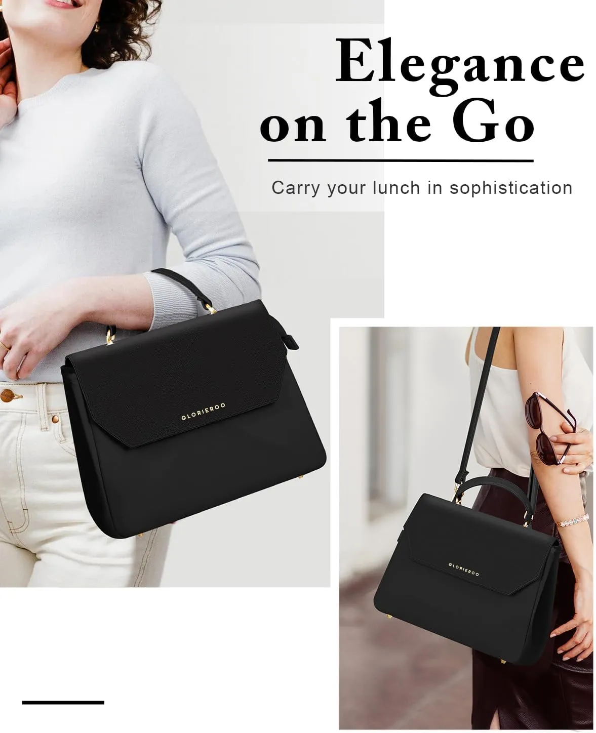 Luxury Lunch Bag Women - Adult Fashion Stylish Vegan Leather Insulated Leakproof Lunch Box with Removable Strap for Work - Teacher Mothers Day Christmas Gifts for Women