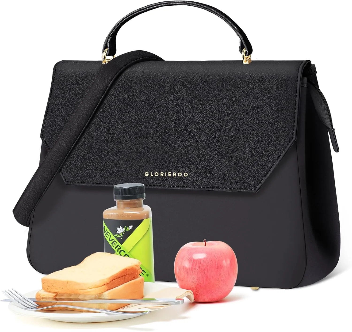 Luxury Lunch Bag Women - Adult Fashion Stylish Vegan Leather Insulated Leakproof Lunch Box with Removable Strap for Work - Teacher Mothers Day Christmas Gifts for Women