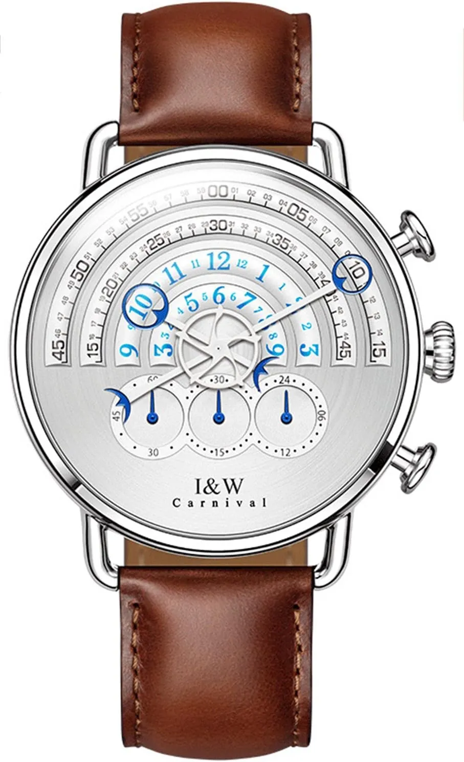 Luxury Men's Big Dial Chronograph Sapphire Glass Waterproof Quartz Black Leather Gold Watches