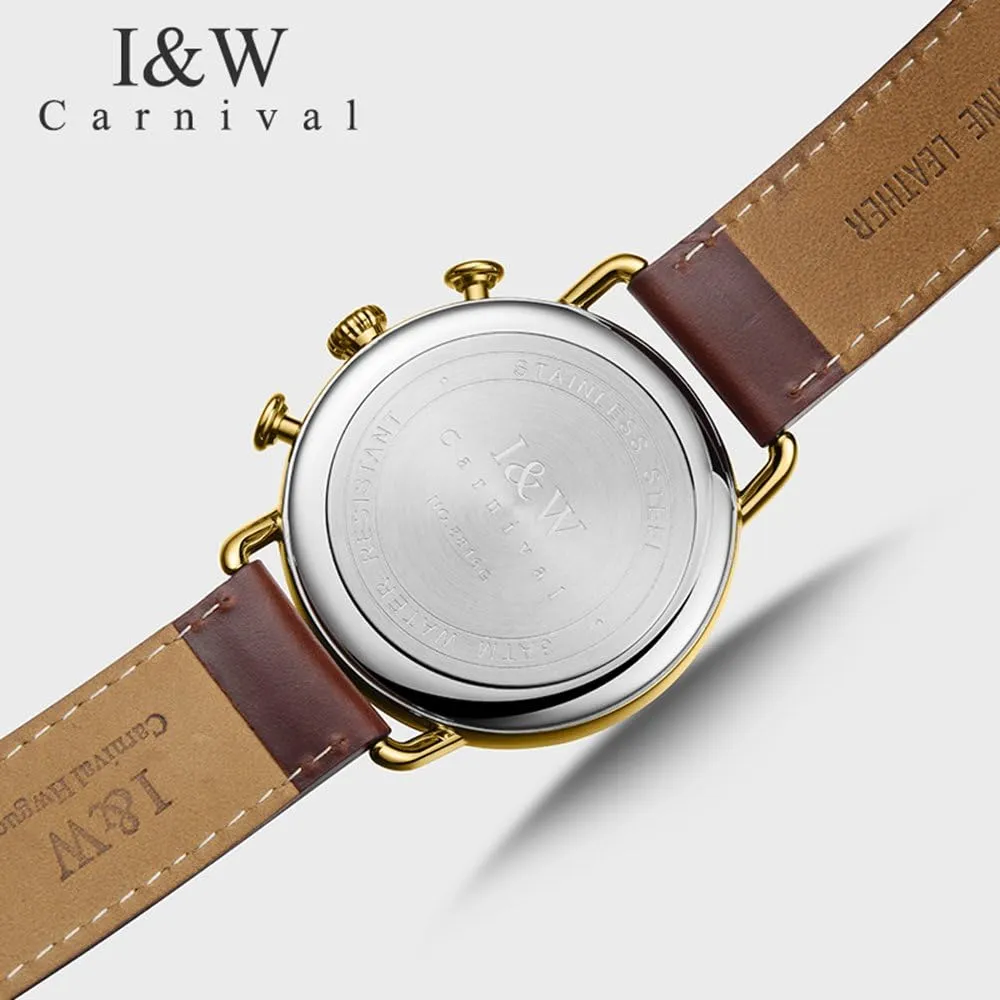 Luxury Men's Big Dial Chronograph Sapphire Glass Waterproof Quartz Black Leather Gold Watches