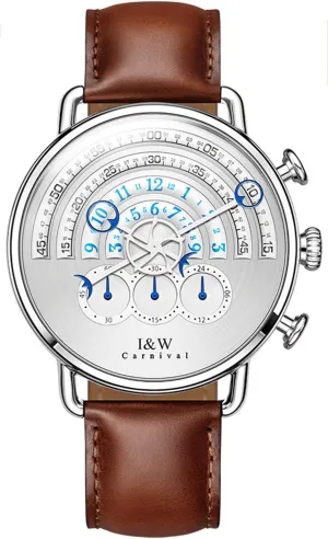 Luxury Men's Big Dial Chronograph Sapphire Glass Waterproof Quartz Black Leather Gold Watches