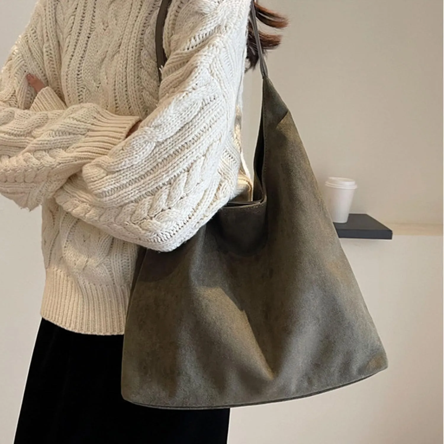 Luxury Suede Tote Bag for Women - Spacious Work & Travel Purse with Magnetic Closure
