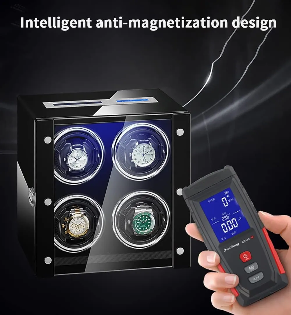 Luxury Watch Winder for 2 4 6 9 Watches with Remote Control LCD Touch Screen LED Illumination Watches Display Box Quiet Motor Self Winding Watch Rotator Box (A 4 0)
