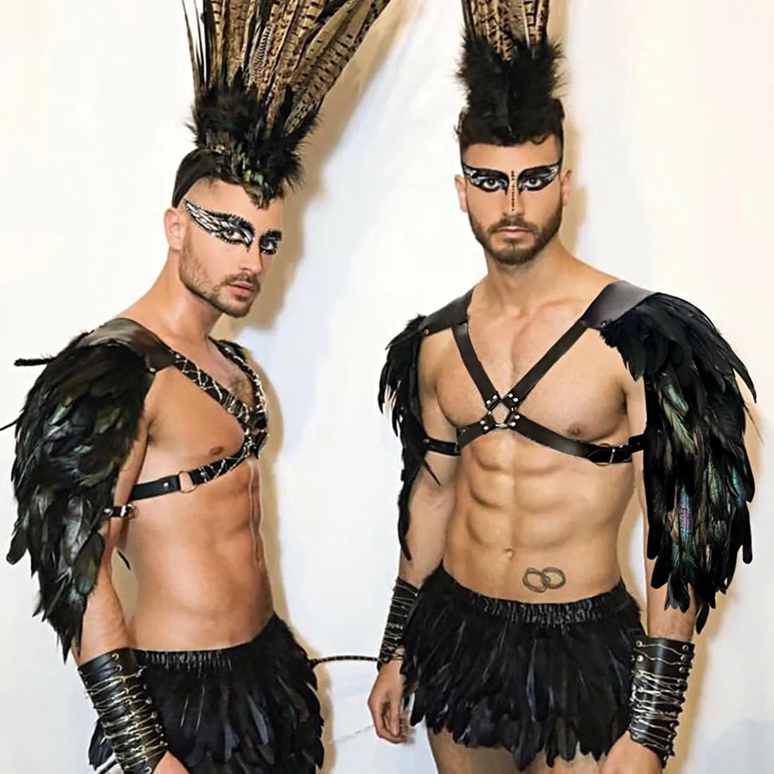 L'VOW Gothic Feather Shoulder Armor for Men Leather Harness Medieval Guards Halloween Cosplay Costume