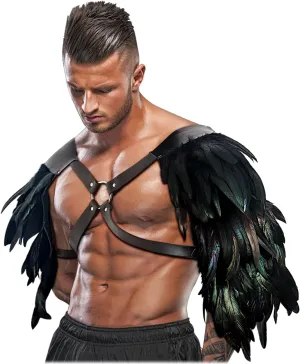 L'VOW Gothic Feather Shoulder Armor for Men Leather Harness Medieval Guards Halloween Cosplay Costume