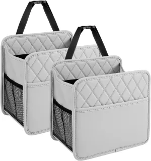 LXUNYI Car Seat Organizer, Updated Large Leather Backseat Car Organizer with Cup Holders Multifunctional Over the Car Seat Storage Organizer Bag Hanging Car Seat Back Organizers for Kids (Gray 2Pack)