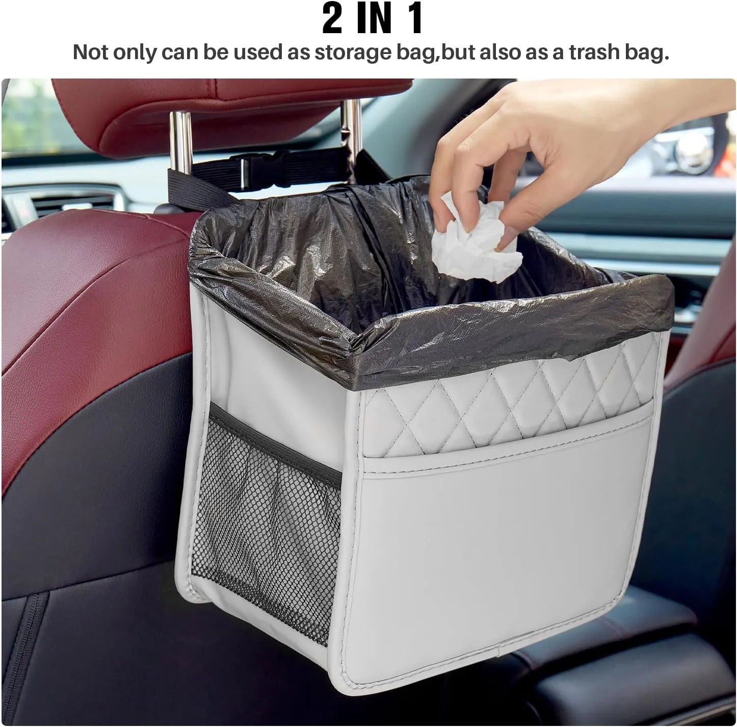 LXUNYI Car Seat Organizer, Updated Large Leather Backseat Car Organizer with Cup Holders Multifunctional Over the Car Seat Storage Organizer Bag Hanging Car Seat Back Organizers for Kids (Gray 2Pack)
