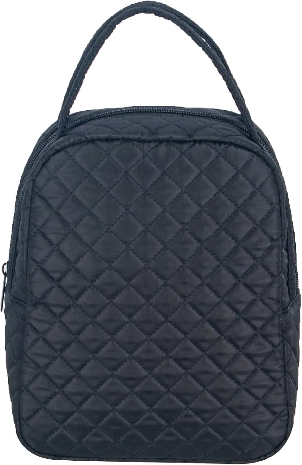 Machine Washable Women Cute Quilted Fabric Insulated Reusable Cooler Lunch Tote Bag Adult Thermal Lunch Box Storage Bag for work,Picnic, Beach (Black)