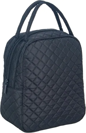 Machine Washable Women Cute Quilted Fabric Insulated Reusable Cooler Lunch Tote Bag Adult Thermal Lunch Box Storage Bag for work,Picnic, Beach (Black)