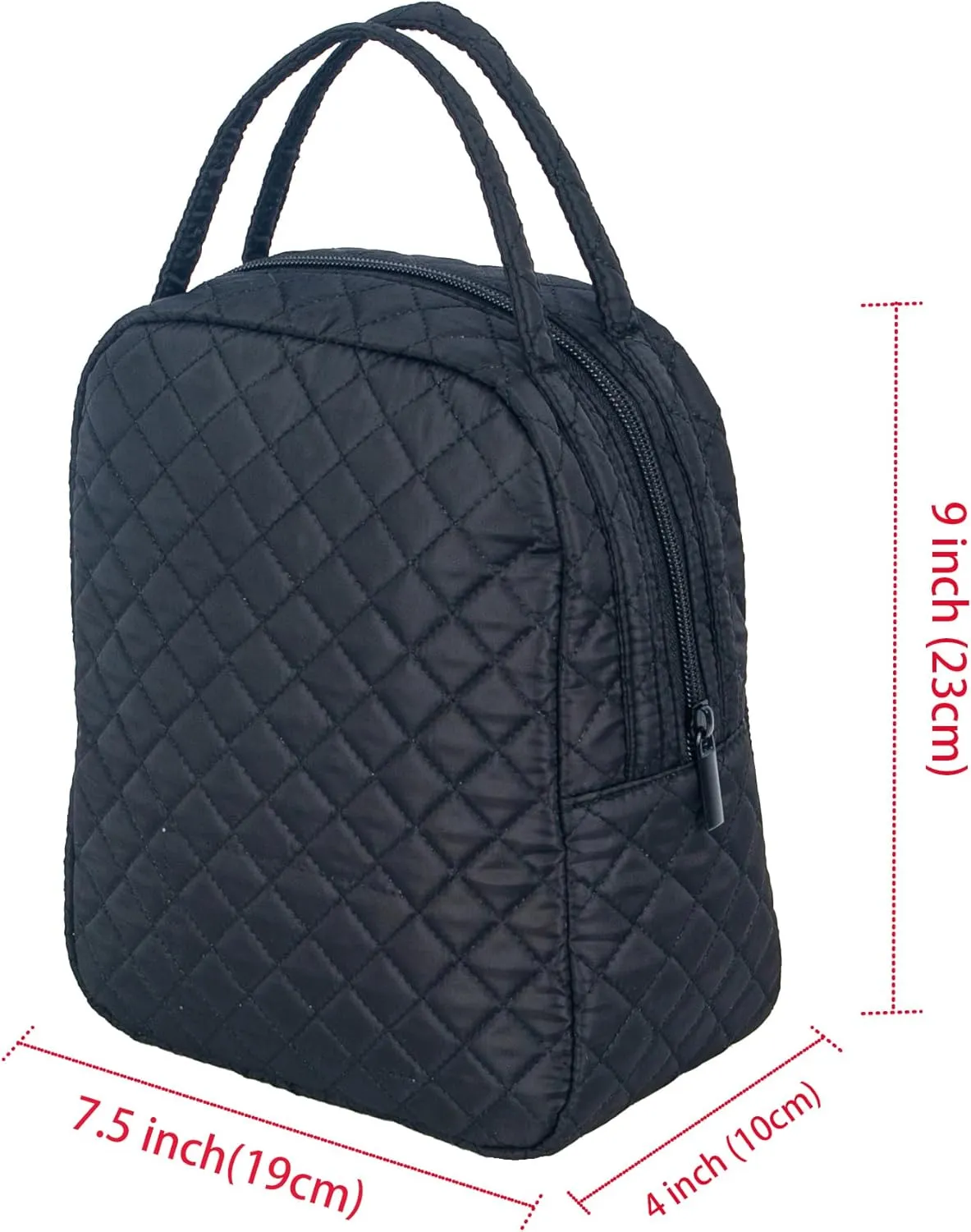 Machine Washable Women Cute Quilted Fabric Insulated Reusable Cooler Lunch Tote Bag Adult Thermal Lunch Box Storage Bag for work,Picnic, Beach (Black)