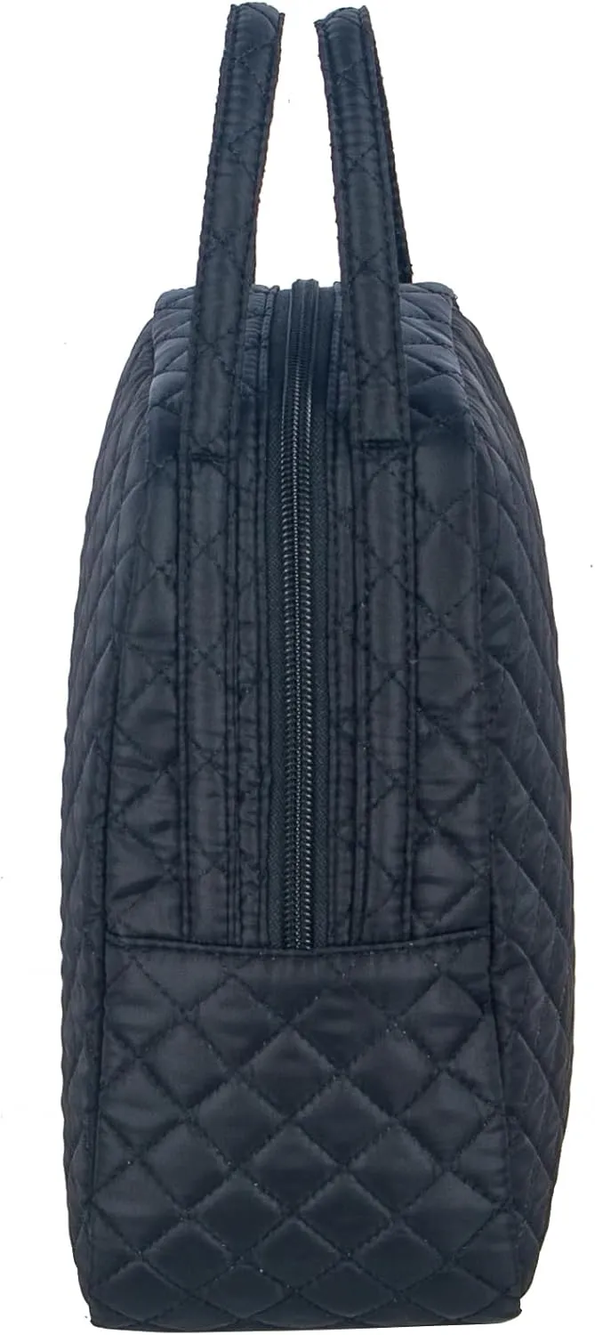 Machine Washable Women Cute Quilted Fabric Insulated Reusable Cooler Lunch Tote Bag Adult Thermal Lunch Box Storage Bag for work,Picnic, Beach (Black)